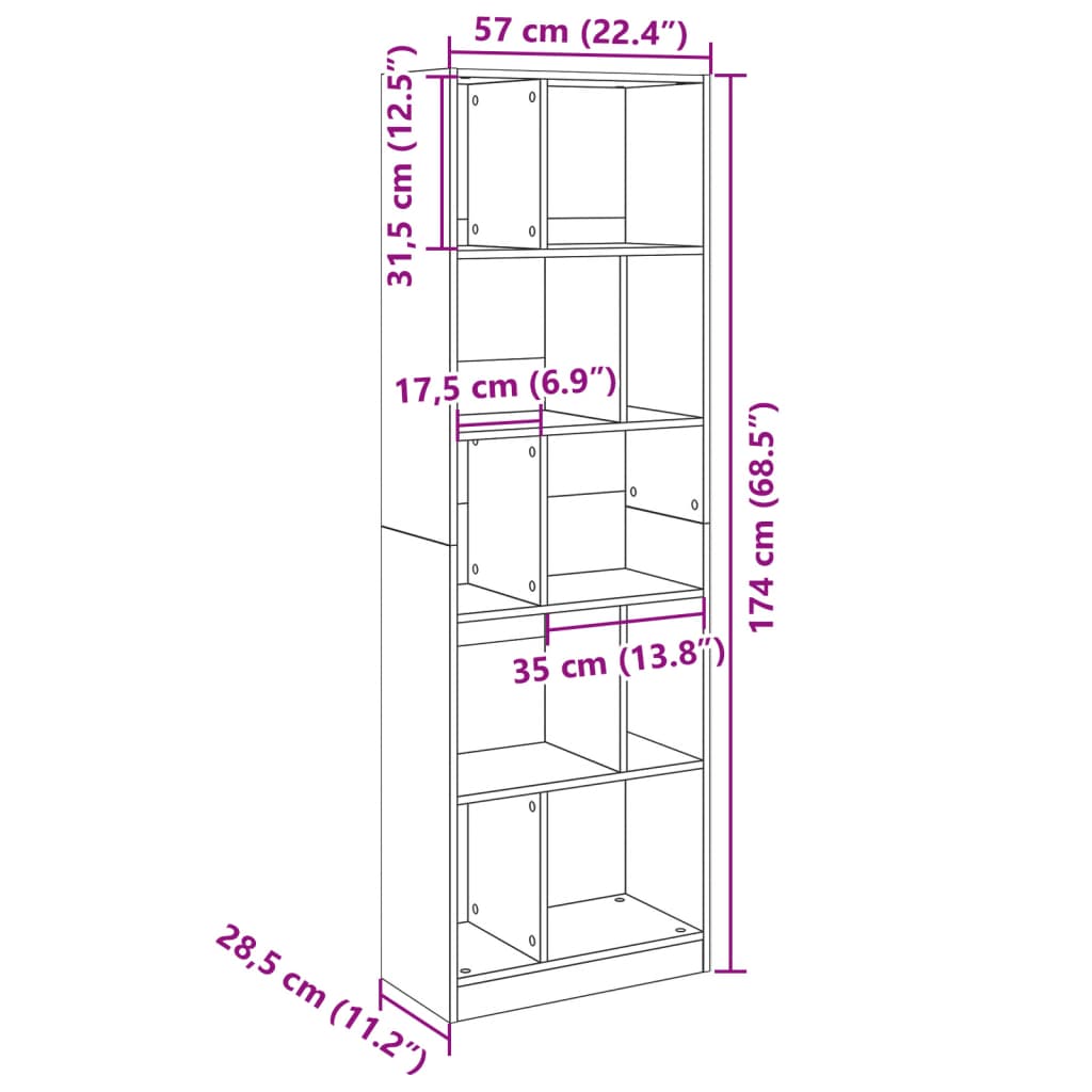 Bookshelf Concrete Grey 57x28.5x174 cm Wood Material