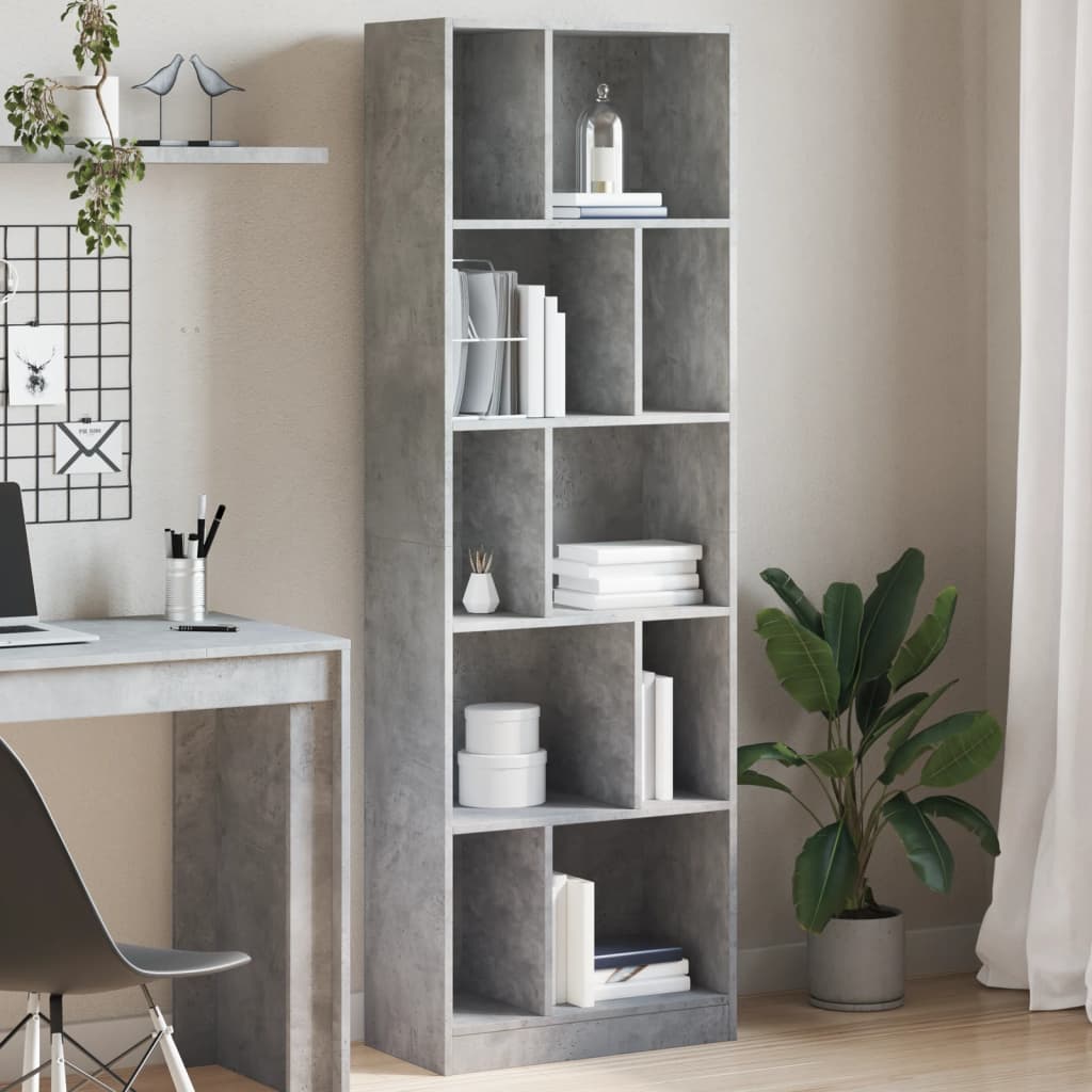 Bookshelf Concrete Grey 57x28.5x174 cm Wood Material