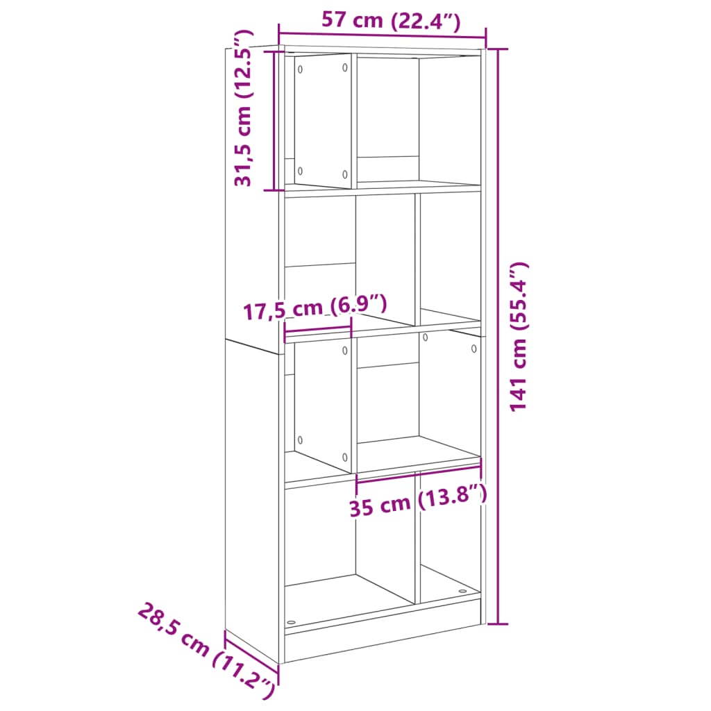 Bookshelf Brown Oak Look 57x28.5x141 cm Wood Material