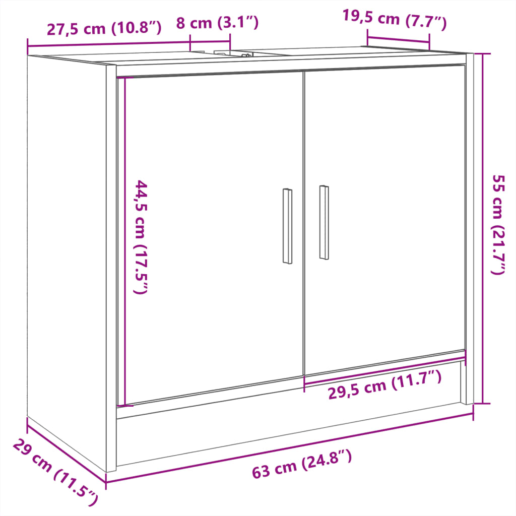 Washbasin Cabinet White 63x29x55 cm Wood Material