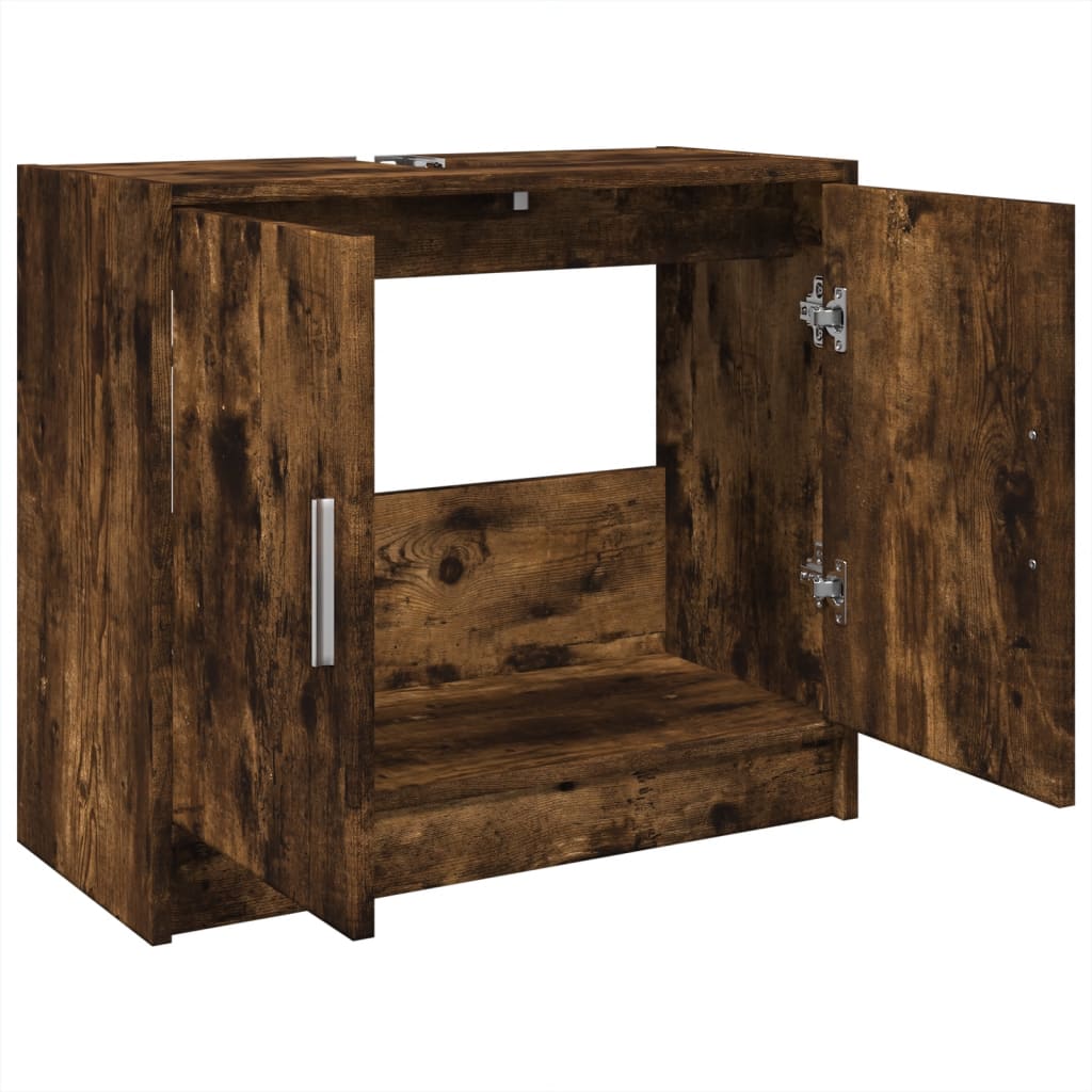 Washbasin cabinet smoked oak 63x29x55 cm wood material