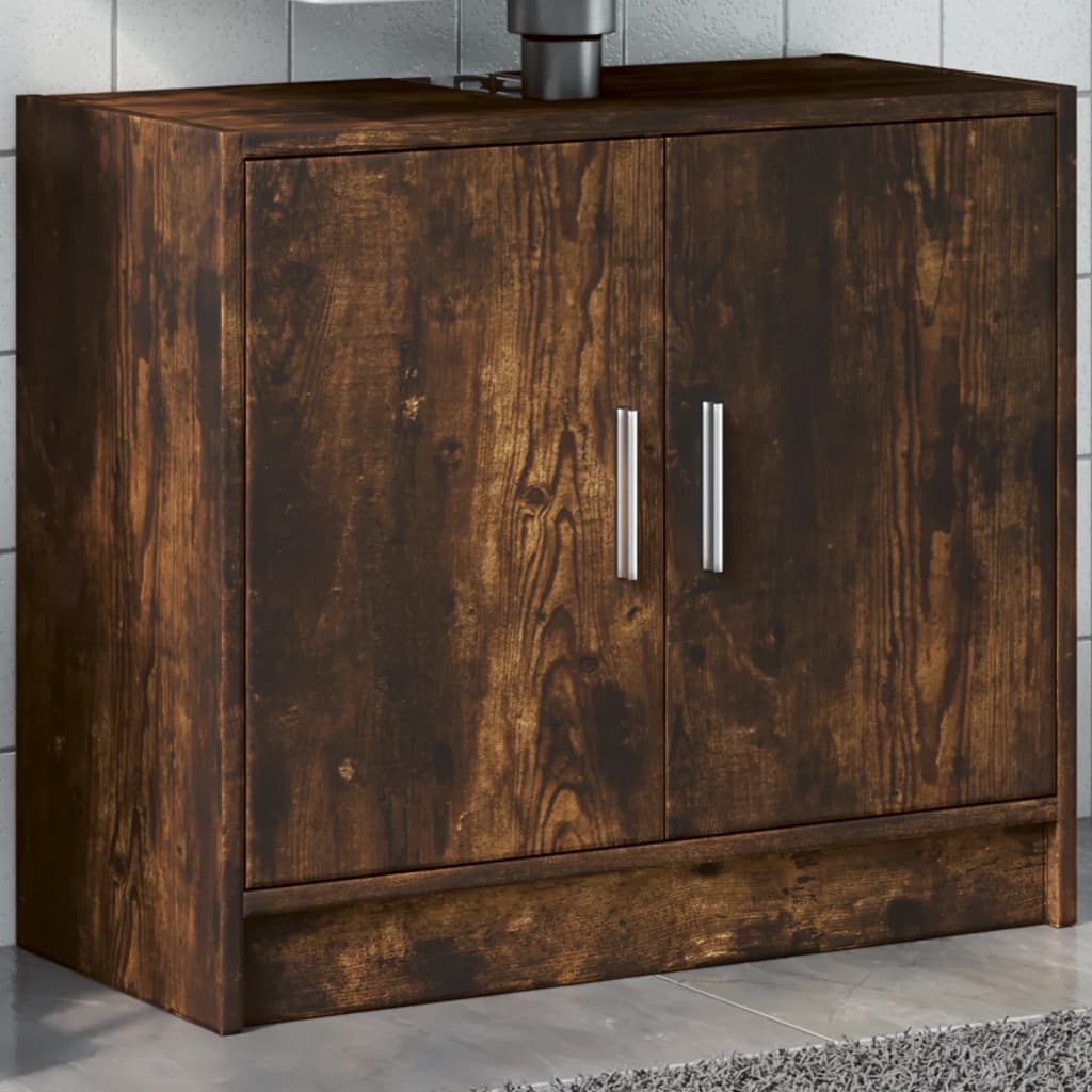 Washbasin cabinet smoked oak 63x29x55 cm wood material