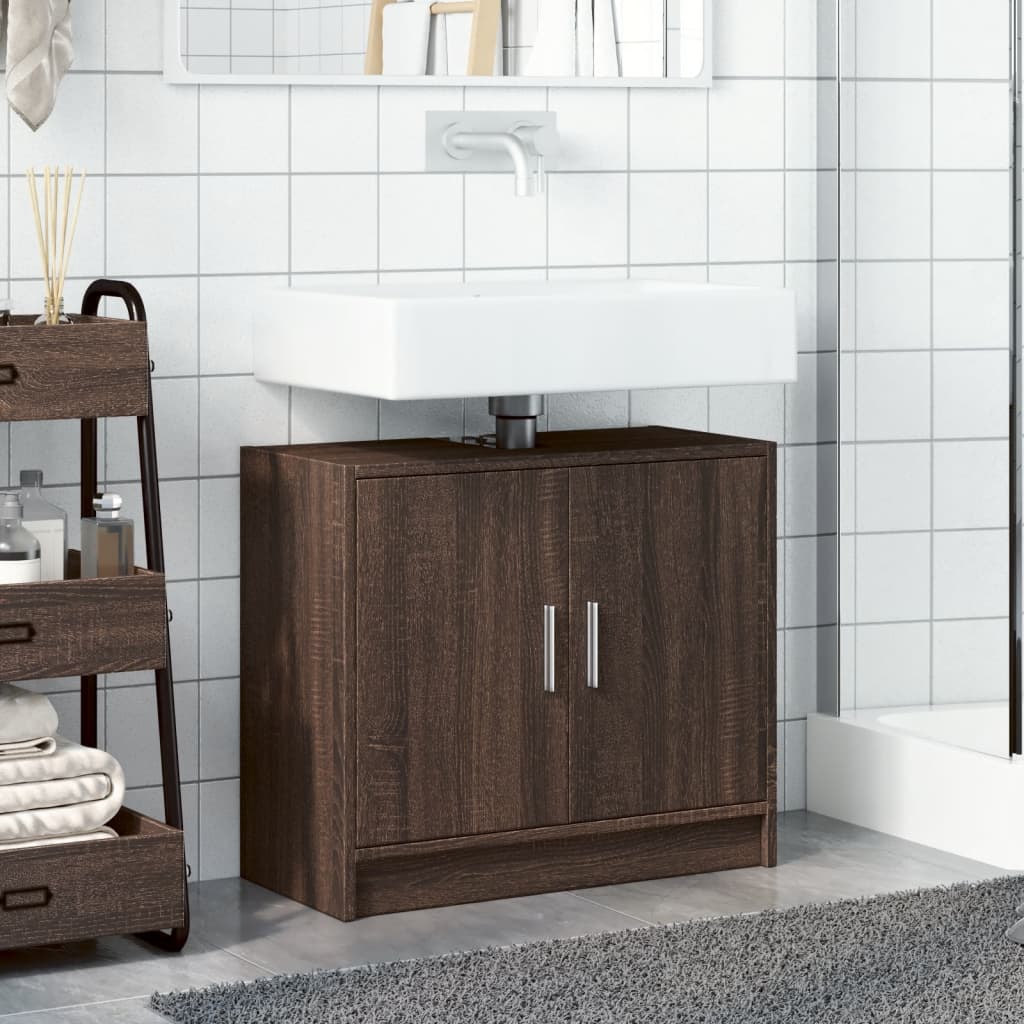 Washbasin Cabinet Brown Oak Look 63x29x55 cm Wood Material