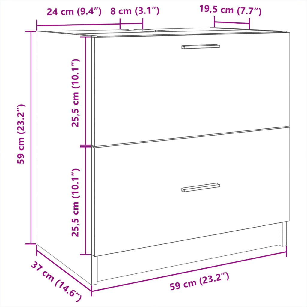 Washbasin base cabinet smoked oak 59x37x59 cm wood material