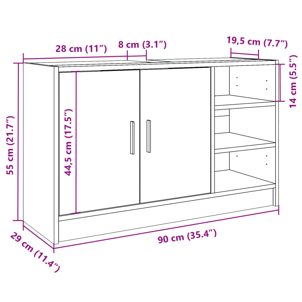 Washbasin Cabinet White 90x29x55 cm Wood Material