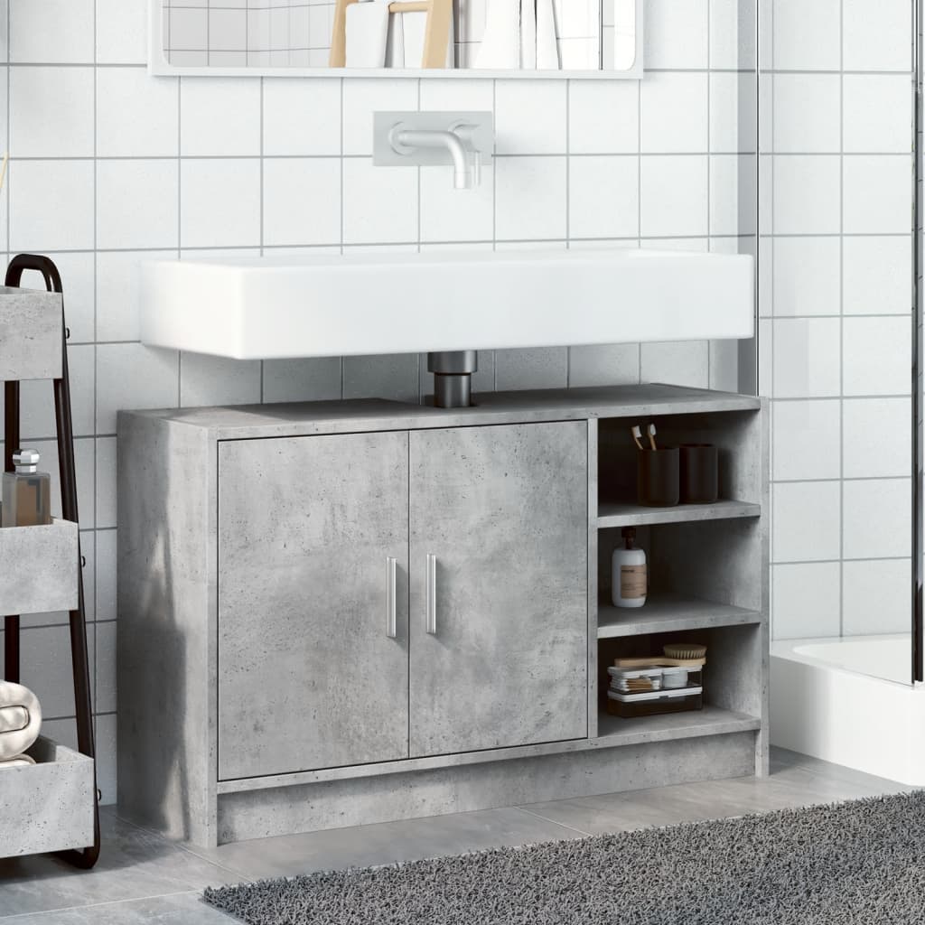 Washbasin base cabinet concrete grey 90x29x55 cm wood material