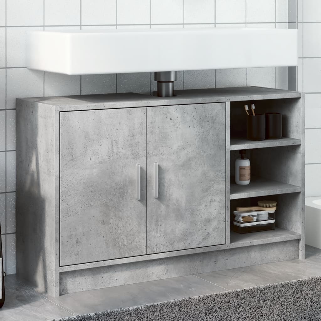 Washbasin base cabinet concrete grey 90x29x55 cm wood material