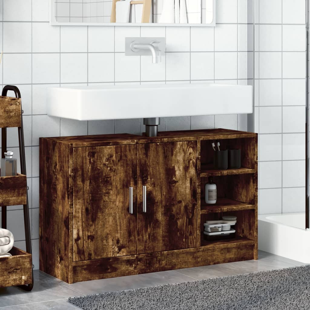 Washbasin base cabinet smoked oak 90x29x55 cm wood material