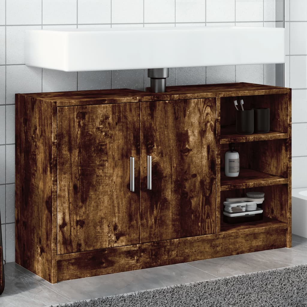 Washbasin base cabinet smoked oak 90x29x55 cm wood material