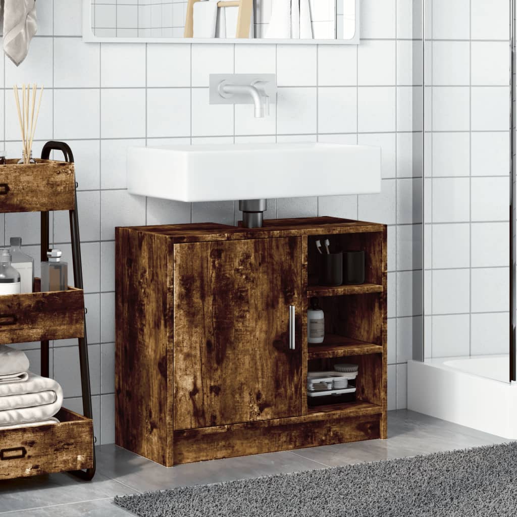 Washbasin cabinet smoked oak 63x29x55 cm wood material