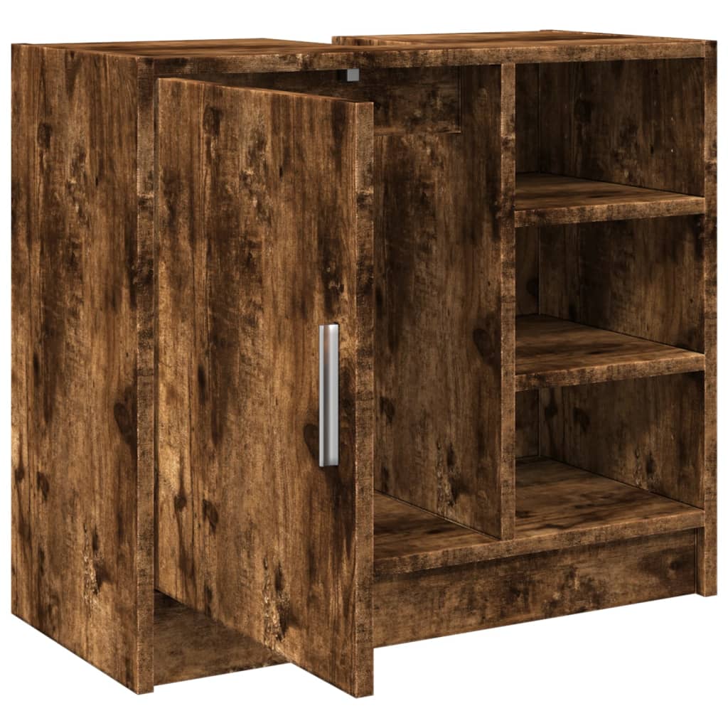 Washbasin cabinet smoked oak 63x29x55 cm wood material