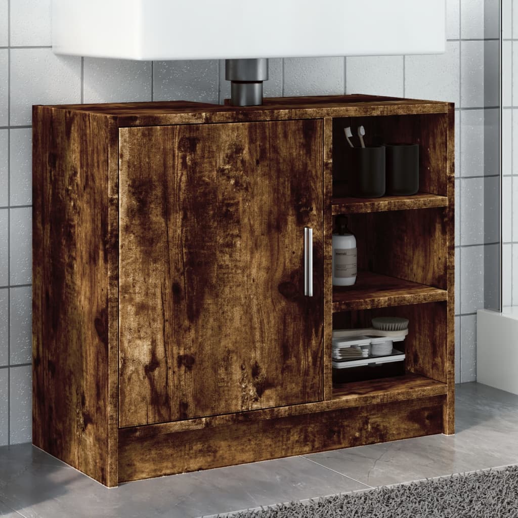 Washbasin cabinet smoked oak 63x29x55 cm wood material