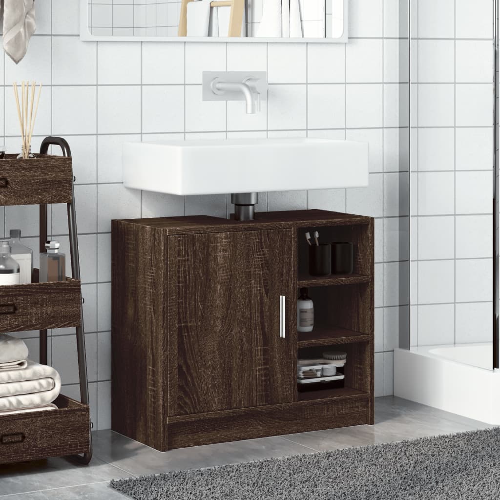 Washbasin Cabinet Brown Oak Look 63x29x55 cm Wood Material