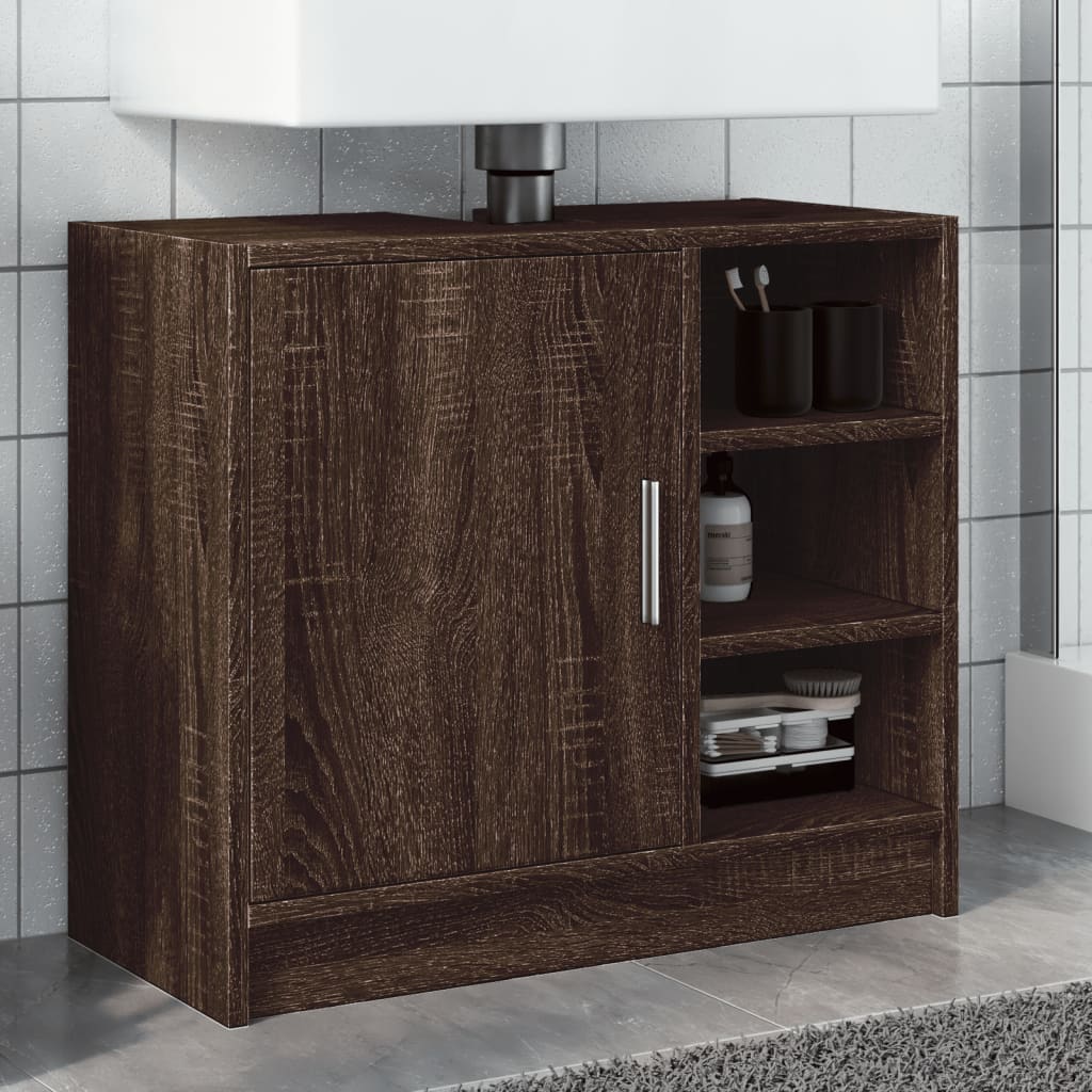 Washbasin Cabinet Brown Oak Look 63x29x55 cm Wood Material