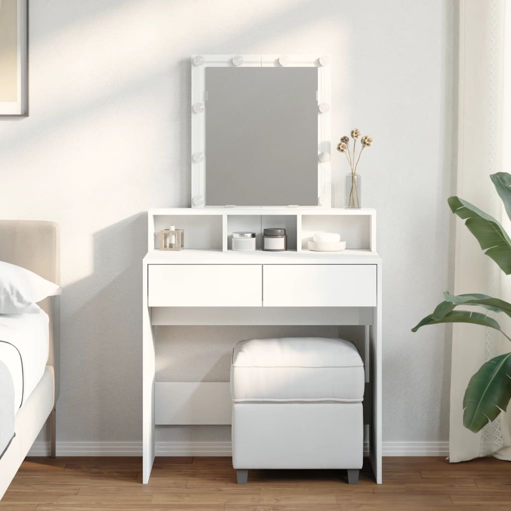 Dressing Table with LED Lighting White 80x41x144.5 cm