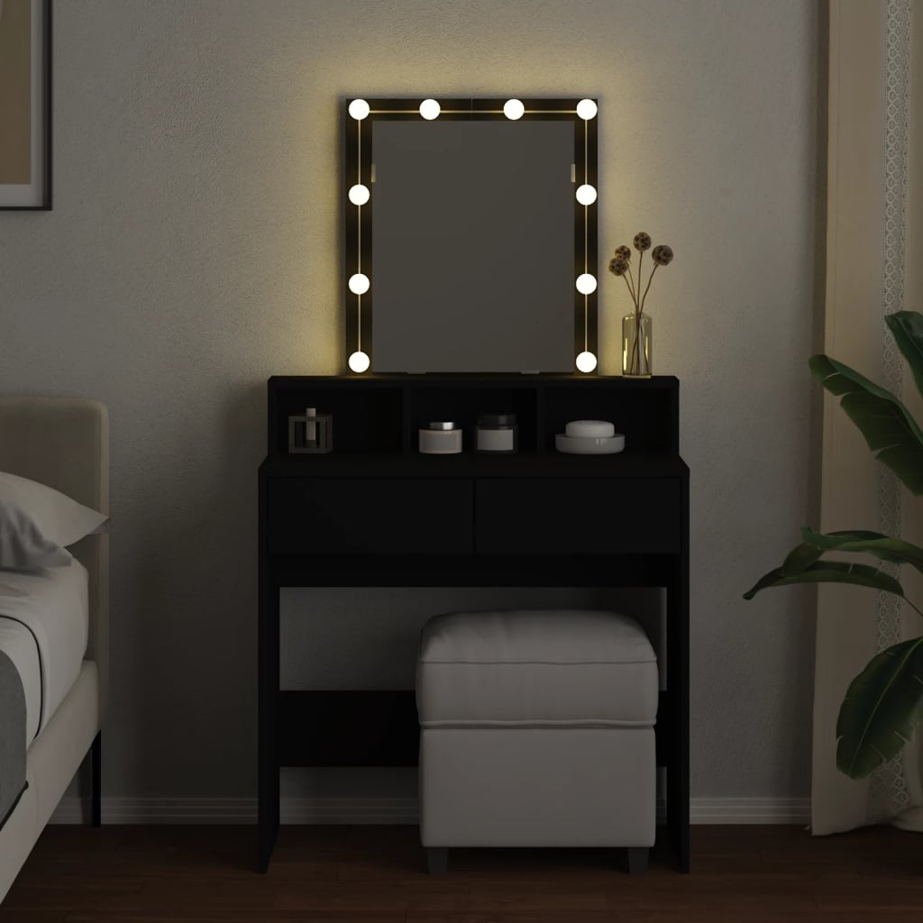 Dressing Table with LED Lighting Black 80x41x144.5 cm