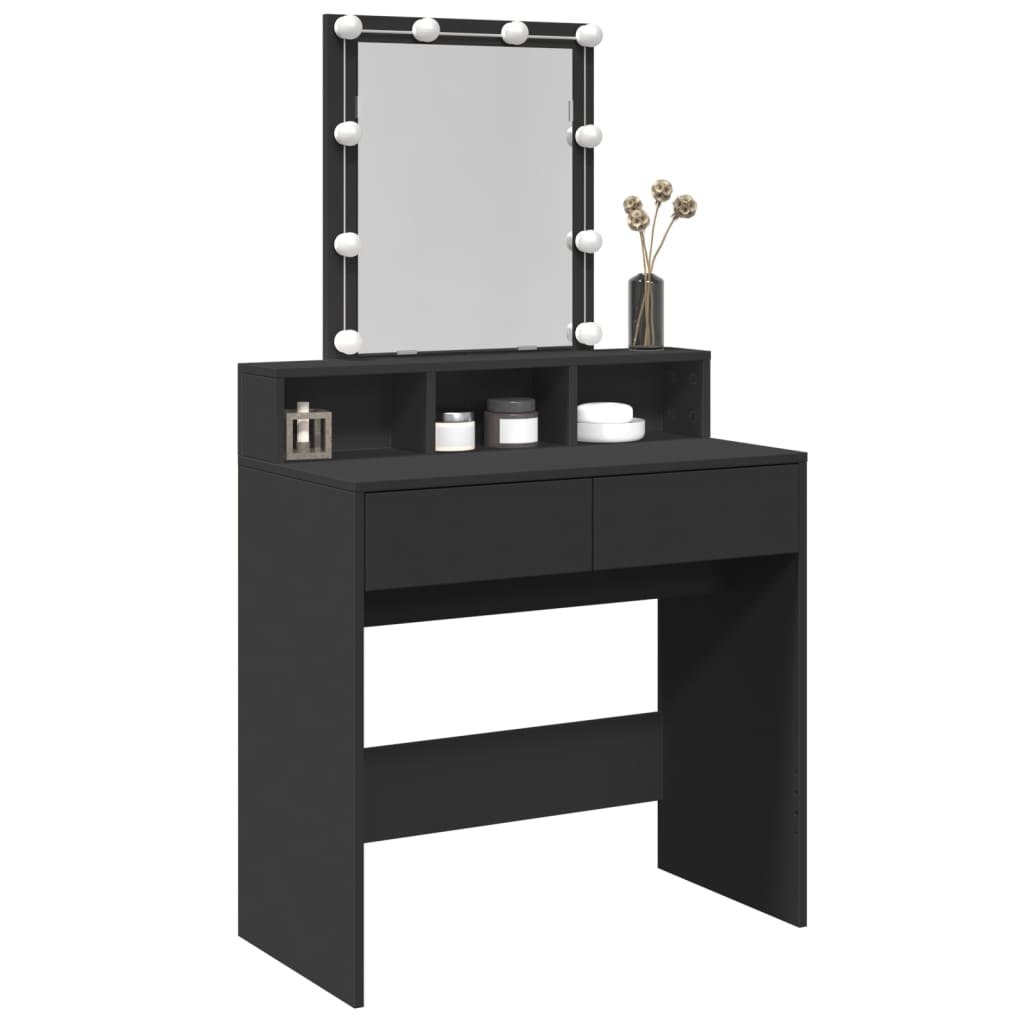 Dressing Table with LED Lighting Black 80x41x144.5 cm