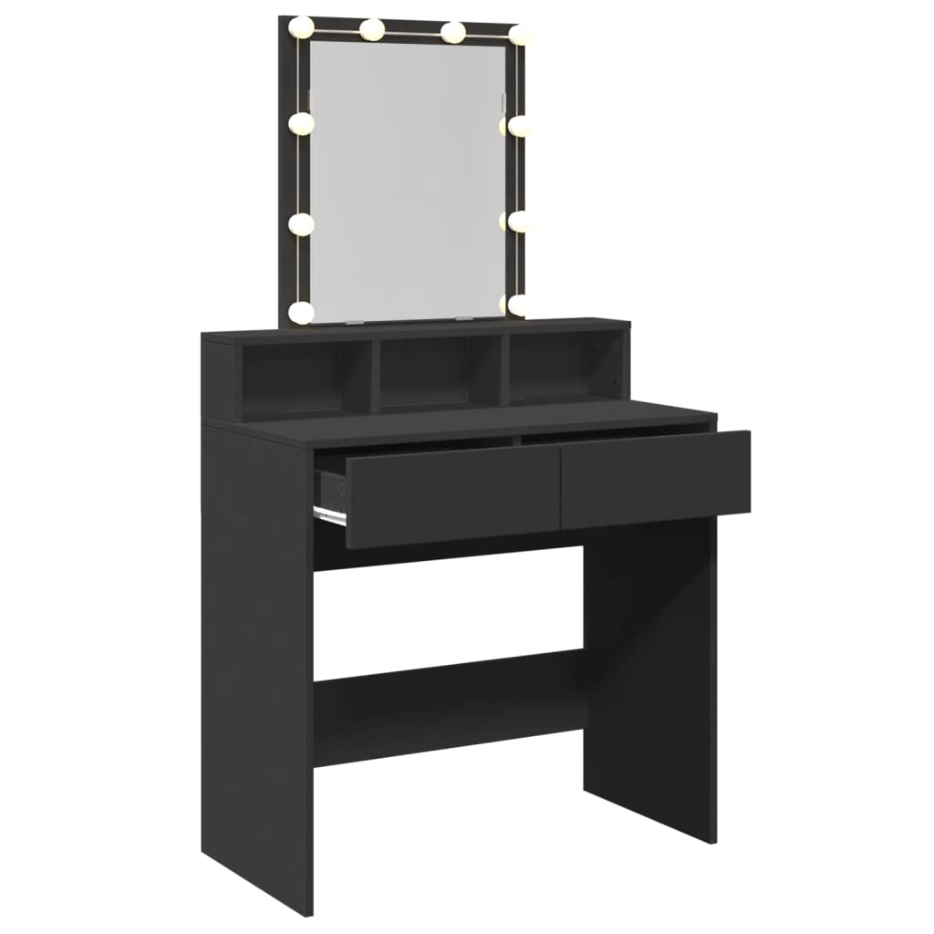 Dressing Table with LED Lighting Black 80x41x144.5 cm