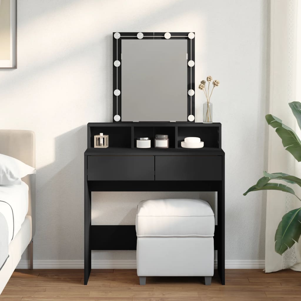 Dressing Table with LED Lighting Black 80x41x144.5 cm