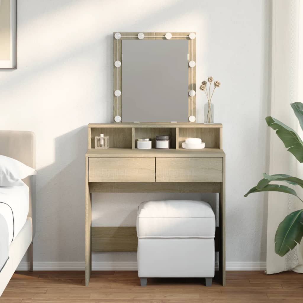 Dressing table with LED lighting Sonoma oak 80x41x144.5 cm