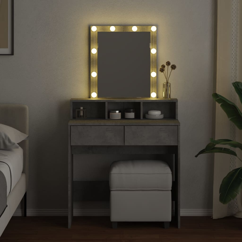 Dressing table with LED lighting concrete grey 80x41x144.5 cm