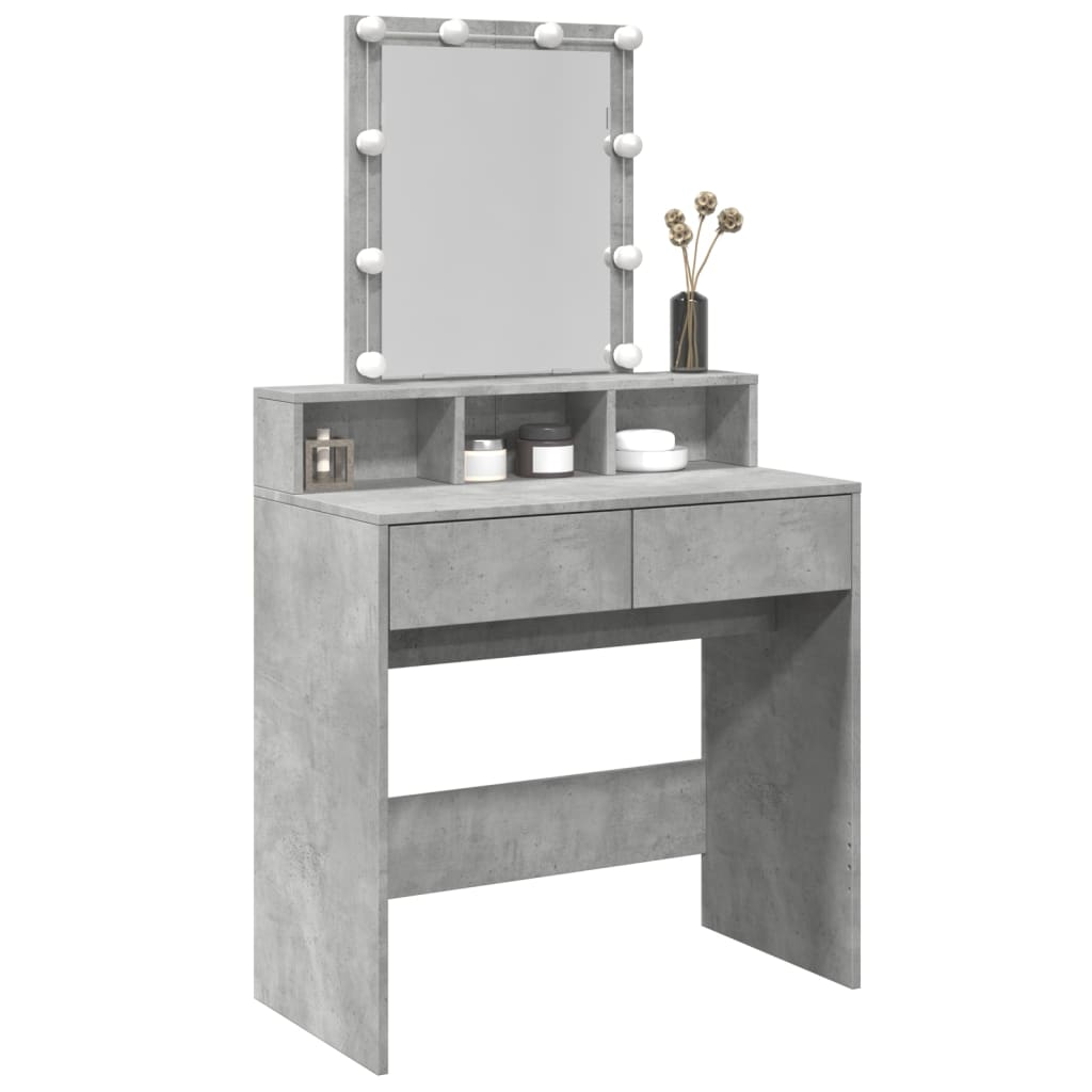 Dressing table with LED lighting concrete grey 80x41x144.5 cm