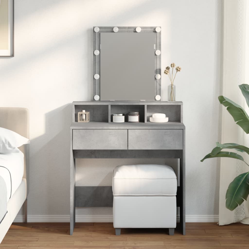 Dressing table with LED lighting concrete grey 80x41x144.5 cm