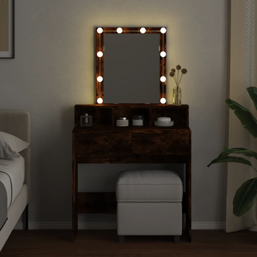 Dressing table with LED lighting smoked oak 80x41x144.5 cm