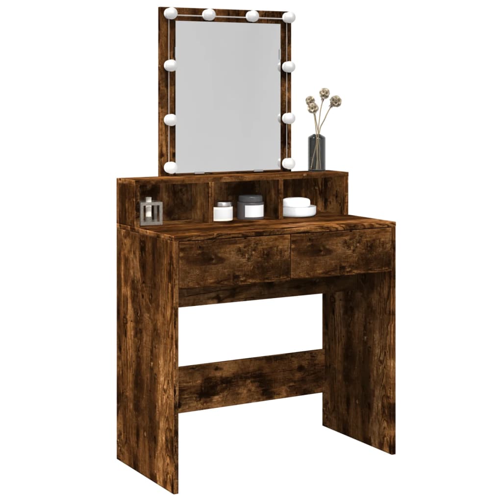 Dressing table with LED lighting smoked oak 80x41x144.5 cm