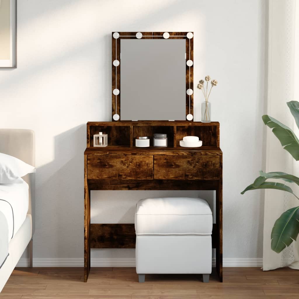 Dressing table with LED lighting smoked oak 80x41x144.5 cm