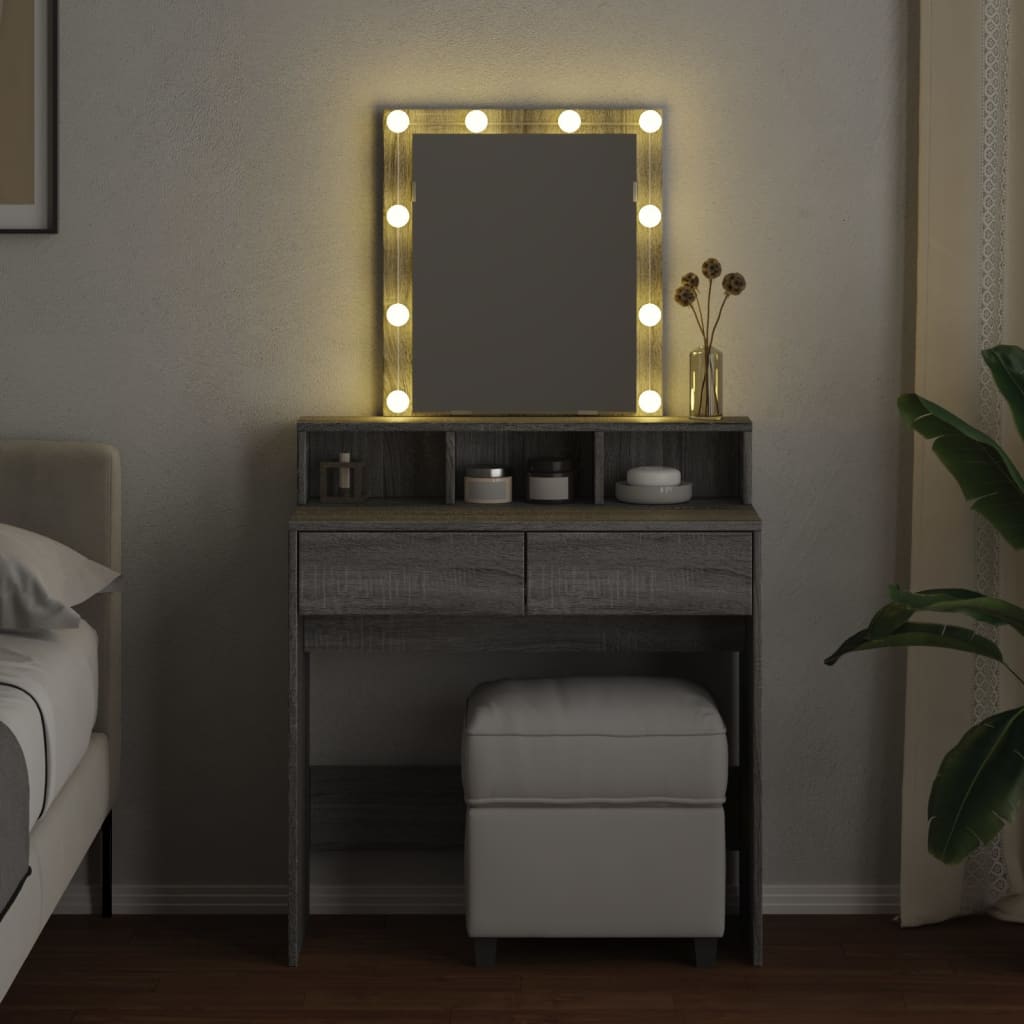 Dressing table with LED lighting Gray Sonoma 80x41x144.5 cm