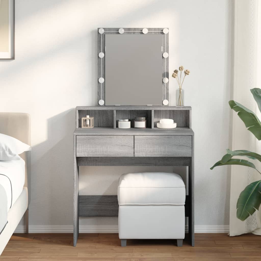 Dressing table with LED lighting Gray Sonoma 80x41x144.5 cm