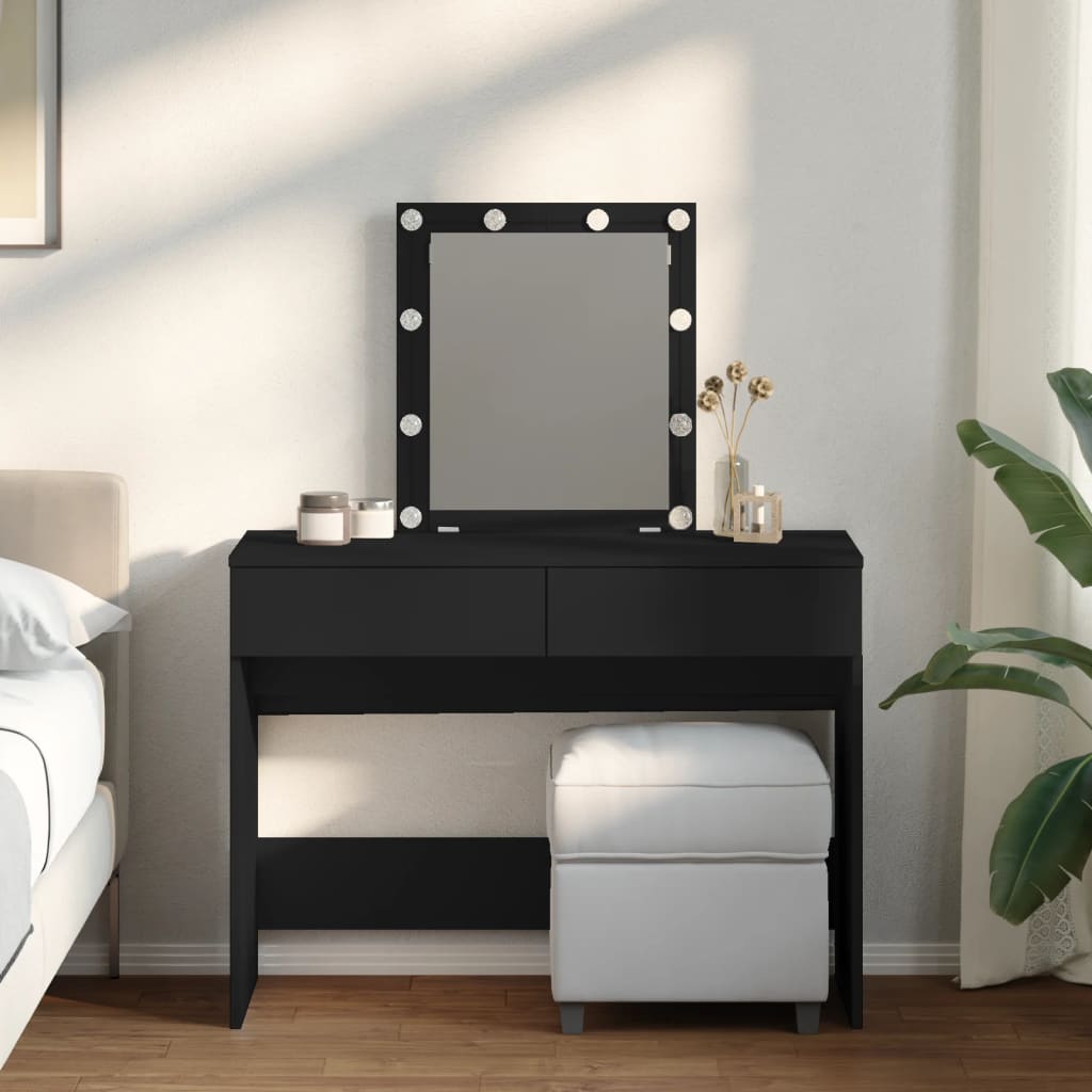 Dressing Table with LED Lighting Black 100x40x130 cm