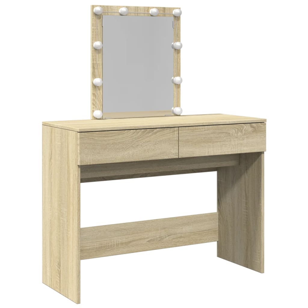 Dressing table with LED lighting Sonoma oak 100x40x130 cm