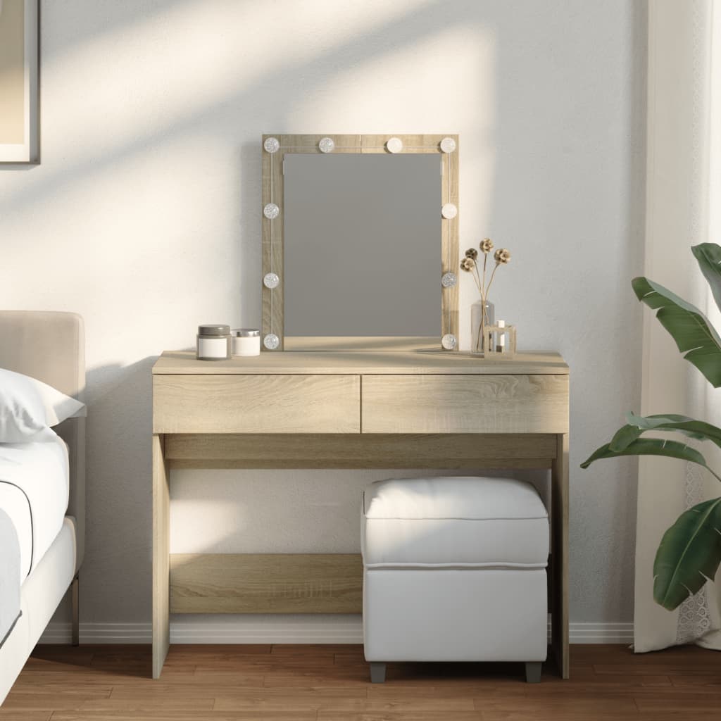 Dressing table with LED lighting Sonoma oak 100x40x130 cm