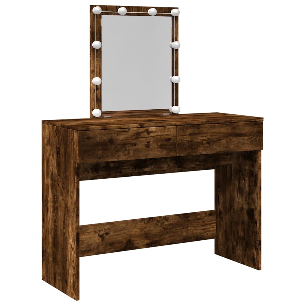 Dressing table with LED lighting smoked oak 100x40x130 cm