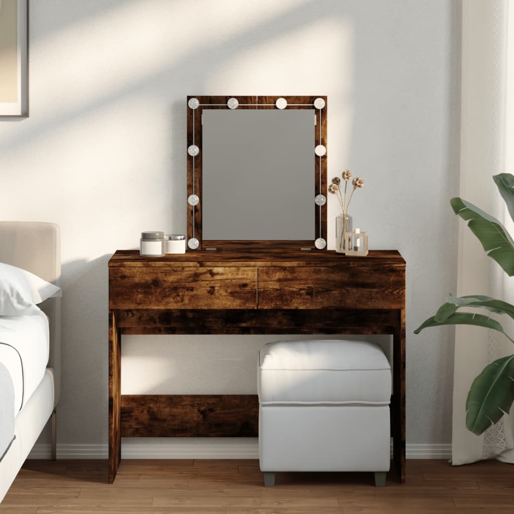 Dressing table with LED lighting smoked oak 100x40x130 cm