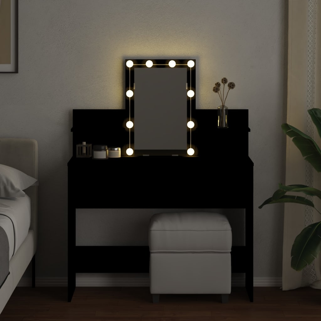 Dressing Table with LED Lighting Black 100x40x130 cm