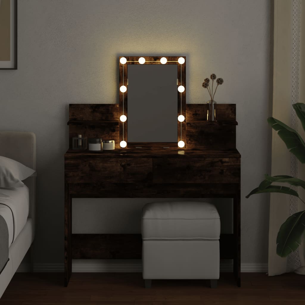 Dressing table with LED lighting smoked oak 100x40x130 cm