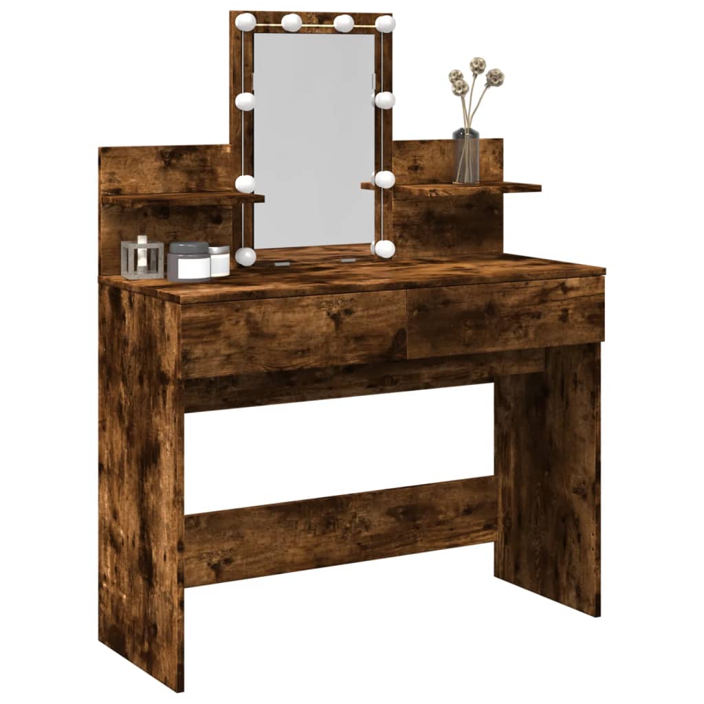 Dressing table with LED lighting smoked oak 100x40x130 cm