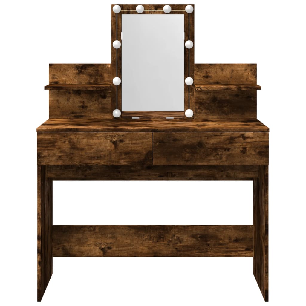 Dressing table with LED lighting smoked oak 100x40x130 cm