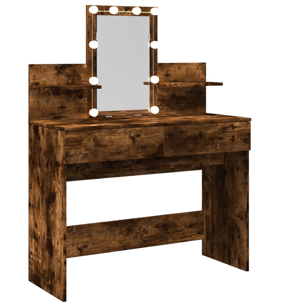 Dressing table with LED lighting smoked oak 100x40x130 cm