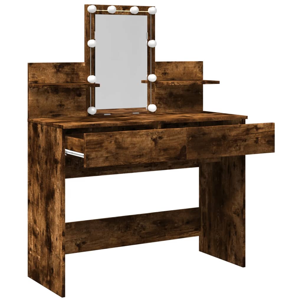 Dressing table with LED lighting smoked oak 100x40x130 cm