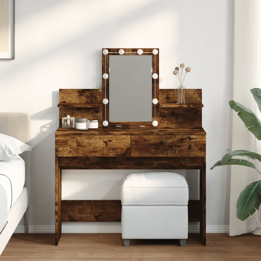 Dressing table with LED lighting smoked oak 100x40x130 cm