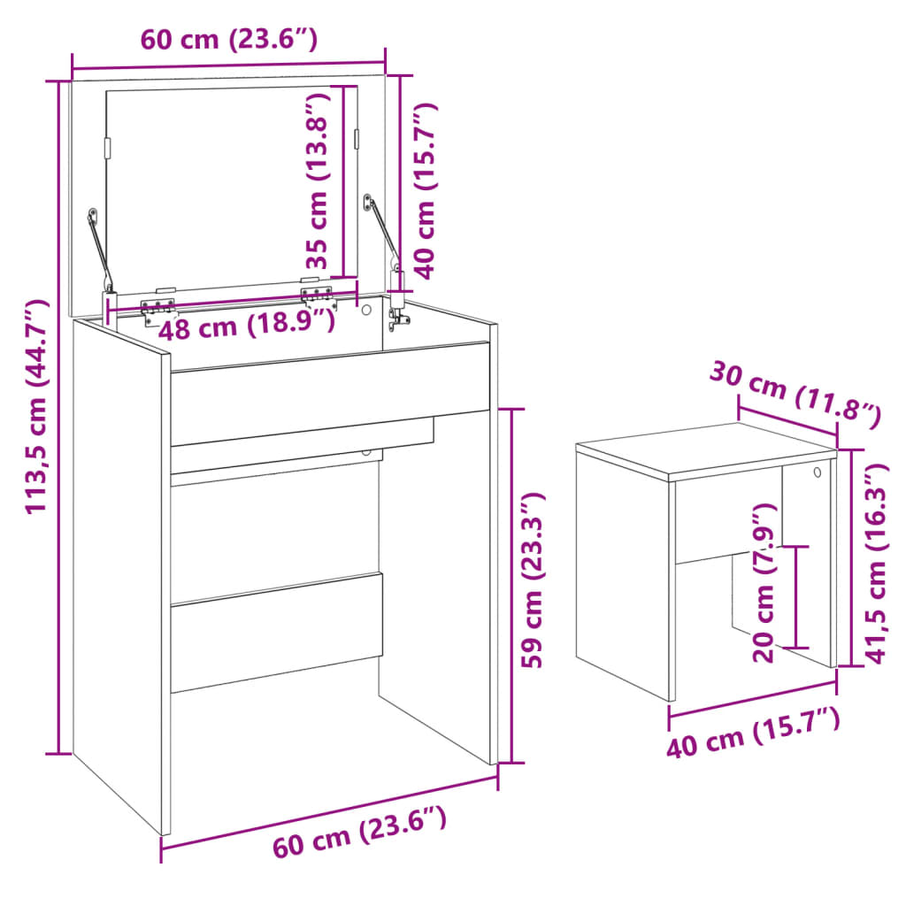 Dressing Table with Stool White 60x40x113.5 cm