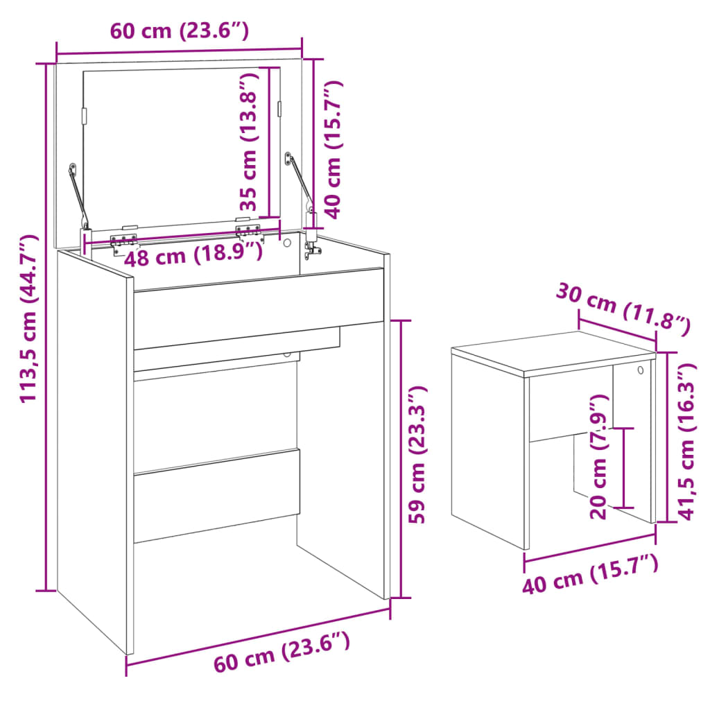 Dressing Table with Stool Black 60x40x113.5 cm