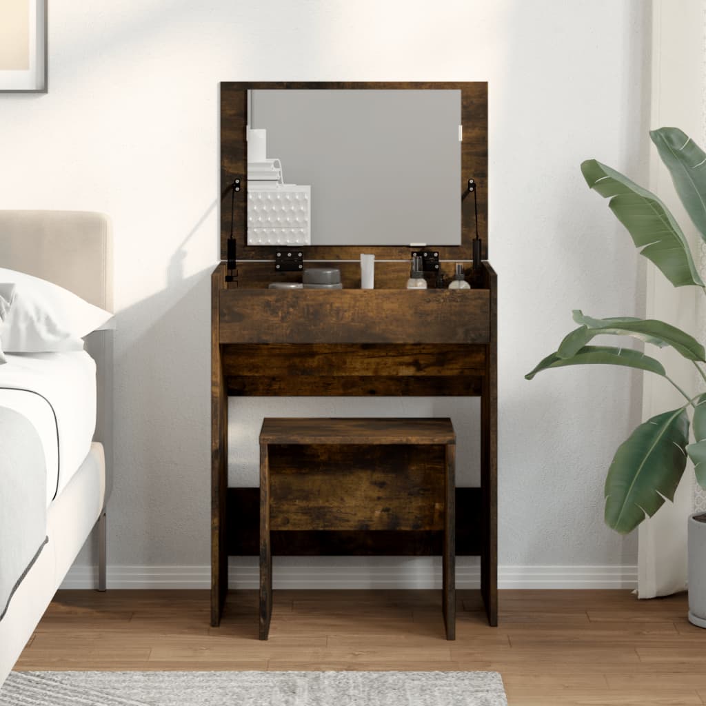 Dressing table with stool smoked oak 60x40x113.5 cm