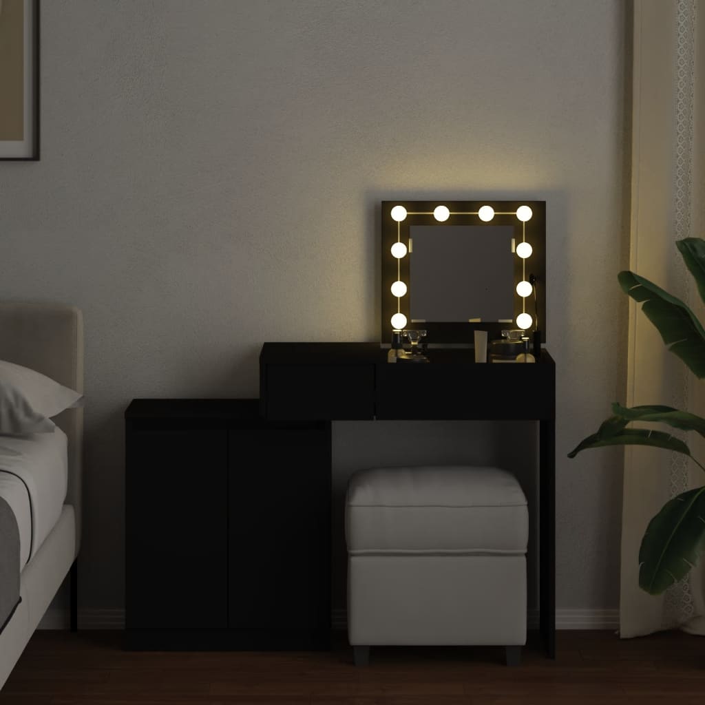 Dressing Table with LED Lighting Black 115x37x110.5 cm