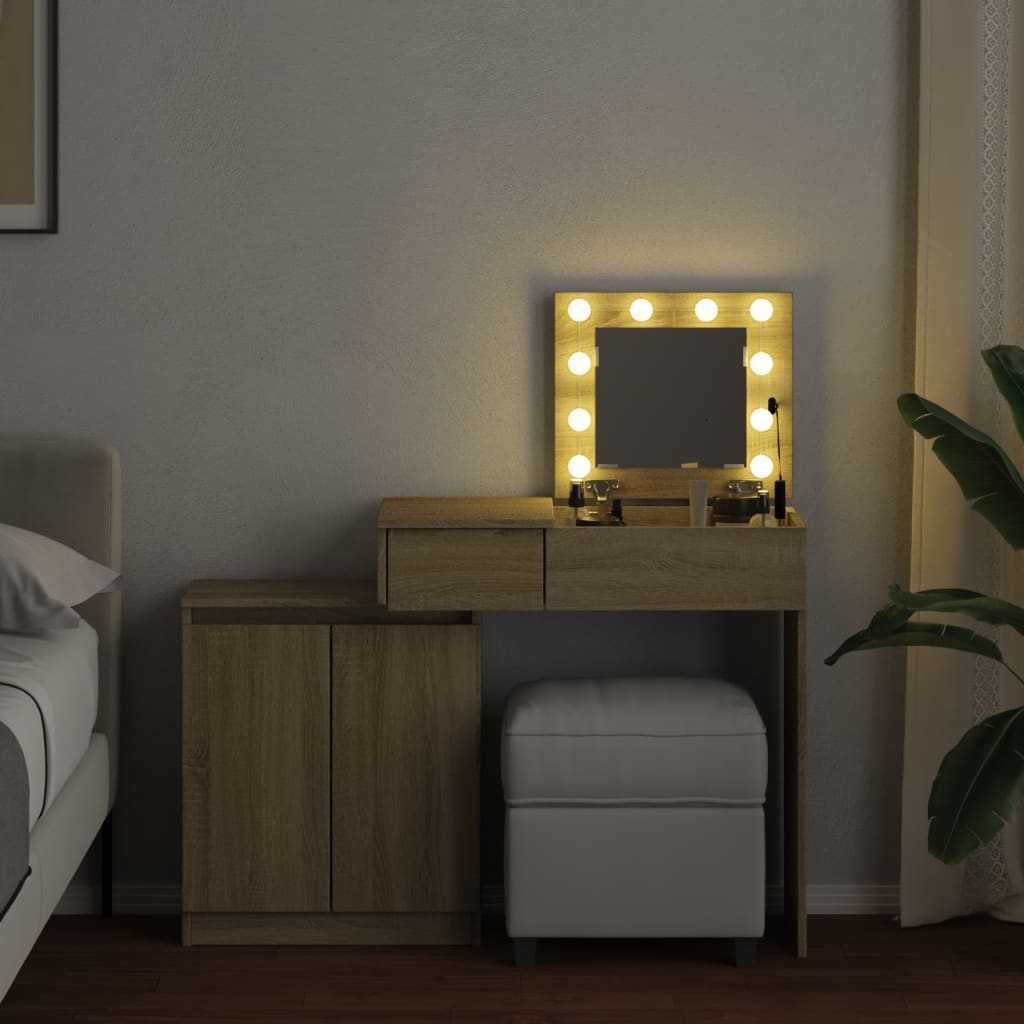 Dressing table with LED lighting Sonoma oak 115x37x110.5 cm