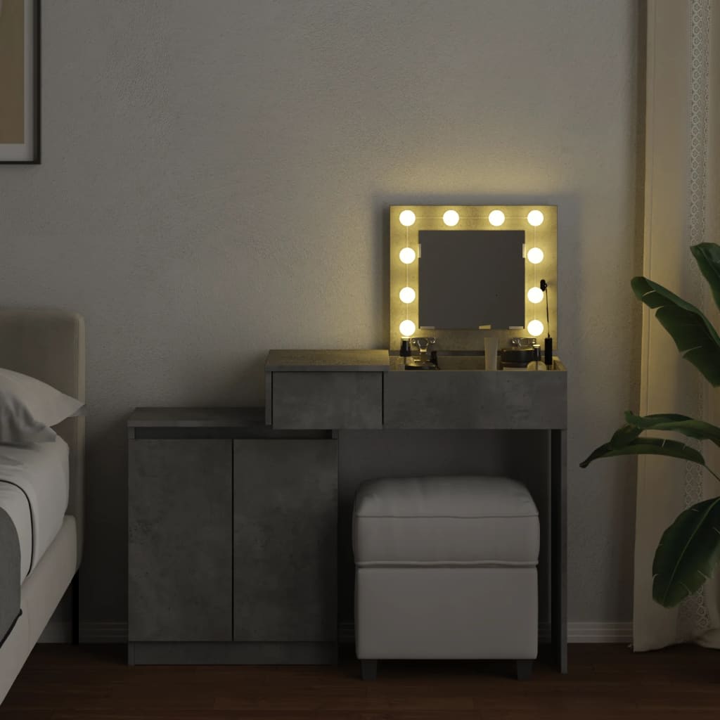 Dressing table with LED lighting concrete grey 115x37x110.5 cm